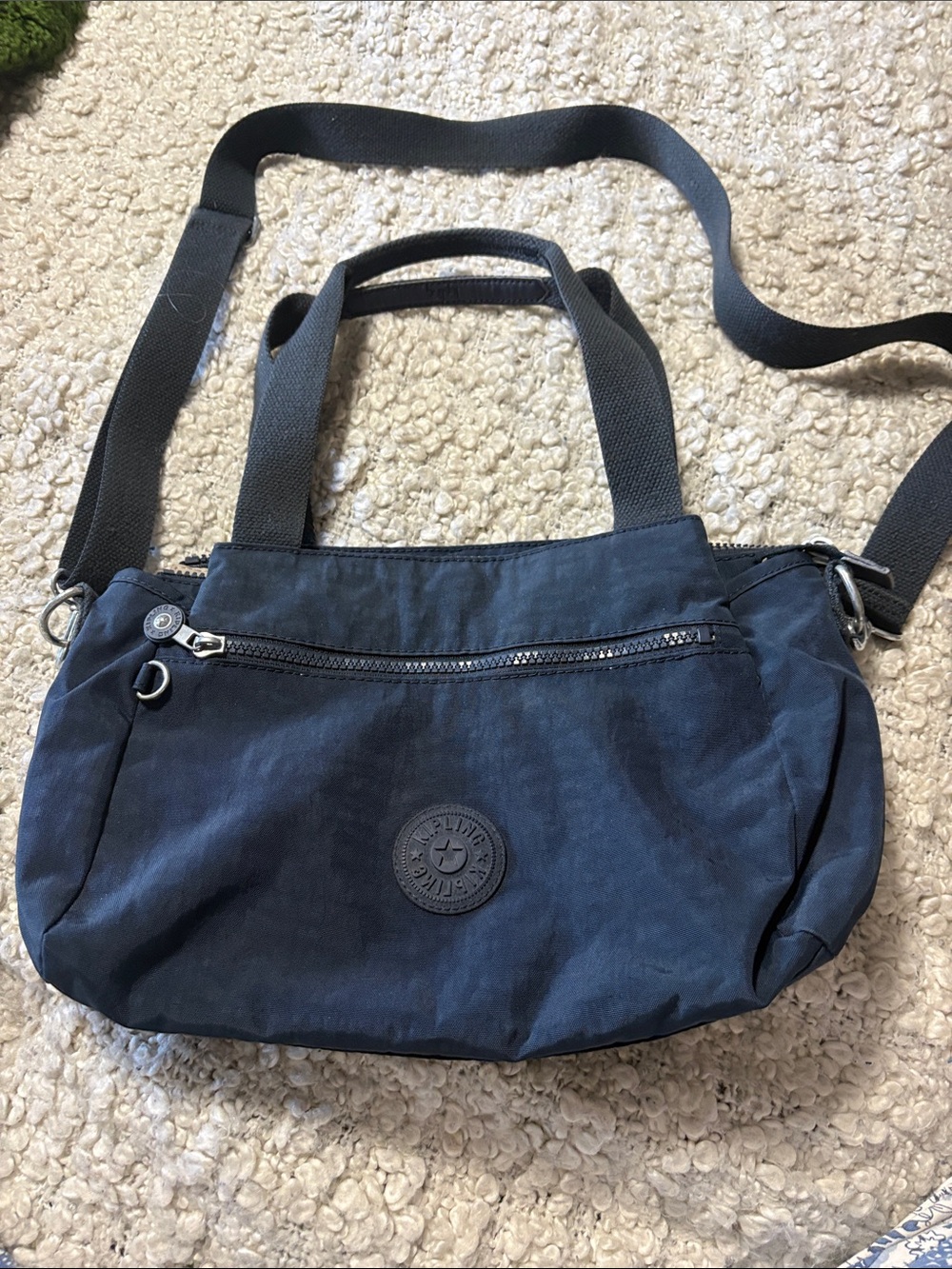 Kipling Navy Blue Nylon Shoulder Bag with Crossbody Strap